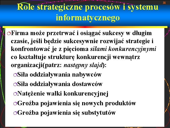 Role strategiczne procesów i systemu informatycznego ¦Firma może przetrwać i osiągać sukcesy w długim