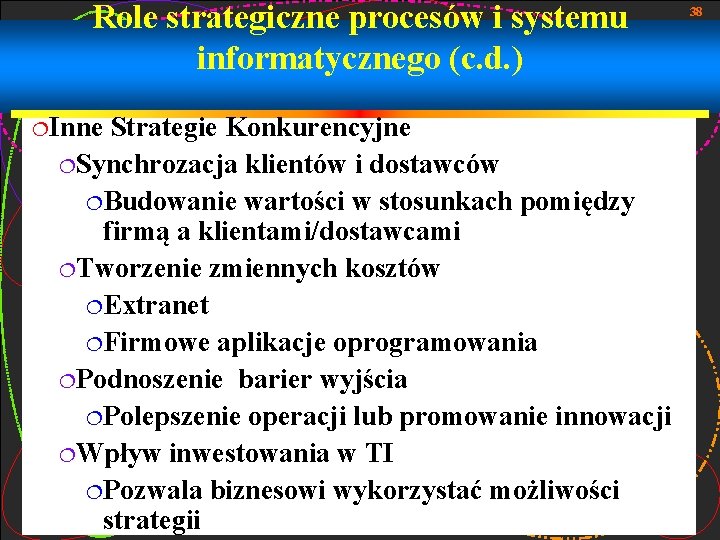 Role strategiczne procesów i systemu informatycznego (c. d. ) ¦Inne Strategie Konkurencyjne ¦Synchrozacja klientów