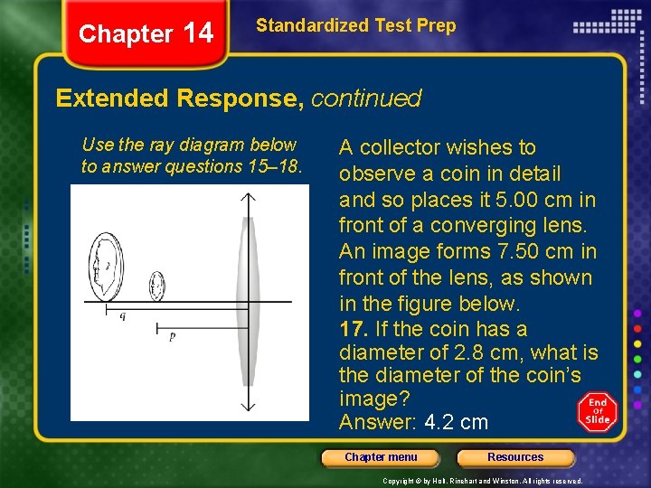 Chapter 14 Standardized Test Prep Extended Response, continued Use the ray diagram below to