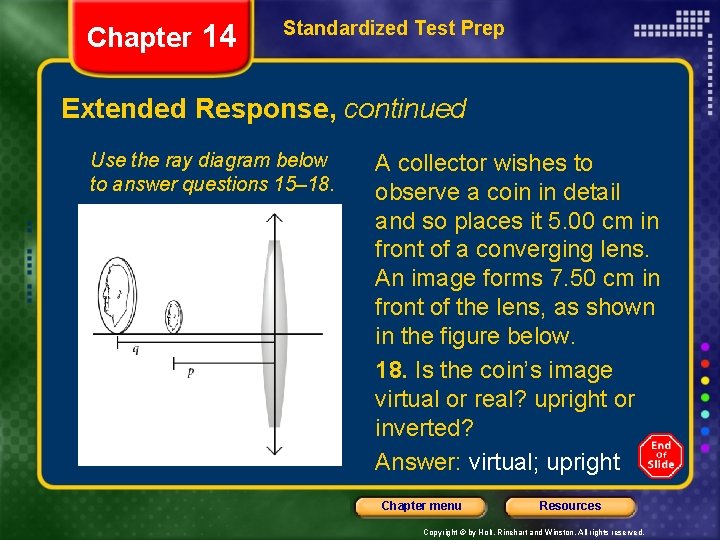 Chapter 14 Standardized Test Prep Extended Response, continued Use the ray diagram below to