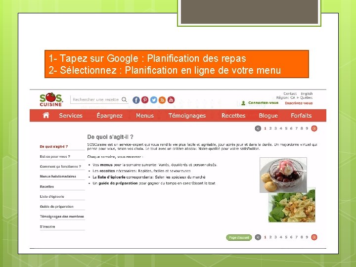 1 - Tapez sur Google : Planification des repas 2 - Sélectionnez : Planification