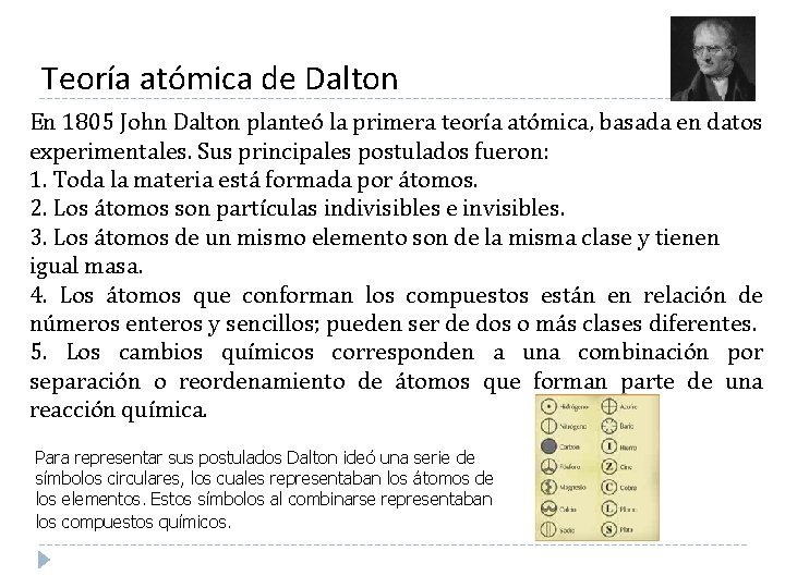 Teoría atómica de Dalton En 1805 John Dalton planteó la primera teoría atómica, basada Teoría atómica de Dalton En 1805 John Dalton planteó la primera teoría atómica, basada
