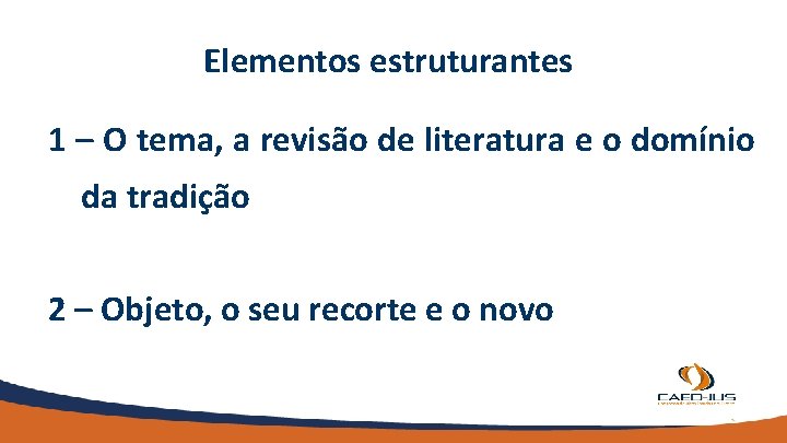 Elementos estruturantes 1 – O tema, a revisão de literatura e o domínio da