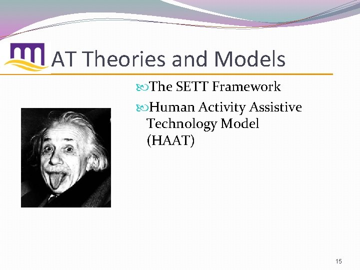 AT Theories and Models The SETT Framework Human Activity Assistive Technology Model (HAAT) 15