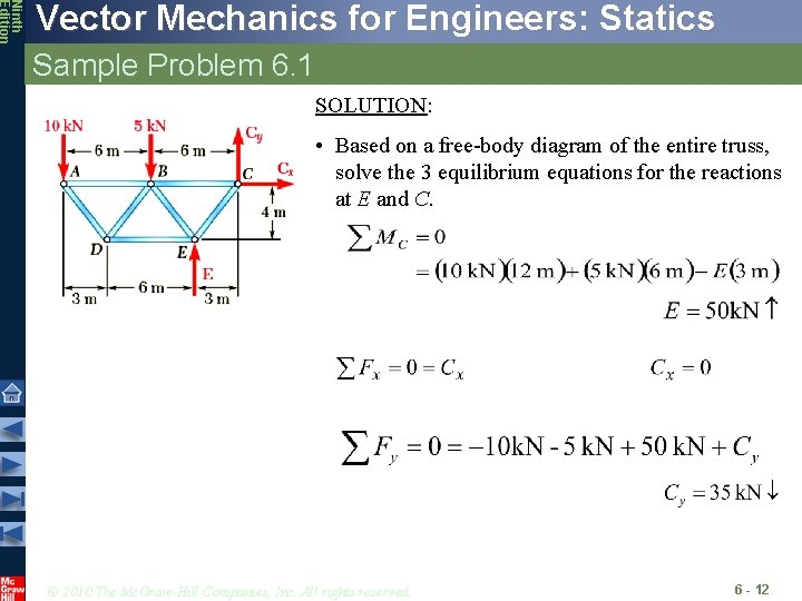 Ninth Edition Vector Mechanics for Engineers: Statics Sample Problem 6. 1 SOLUTION: • Based