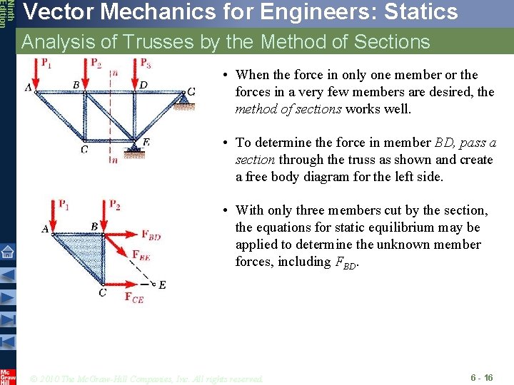 Ninth Edition Vector Mechanics for Engineers: Statics Analysis of Trusses by the Method of