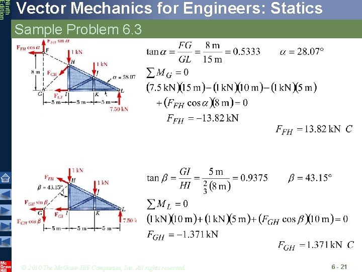 Ninth Edition Vector Mechanics for Engineers: Statics Sample Problem 6. 3 © 2010 The