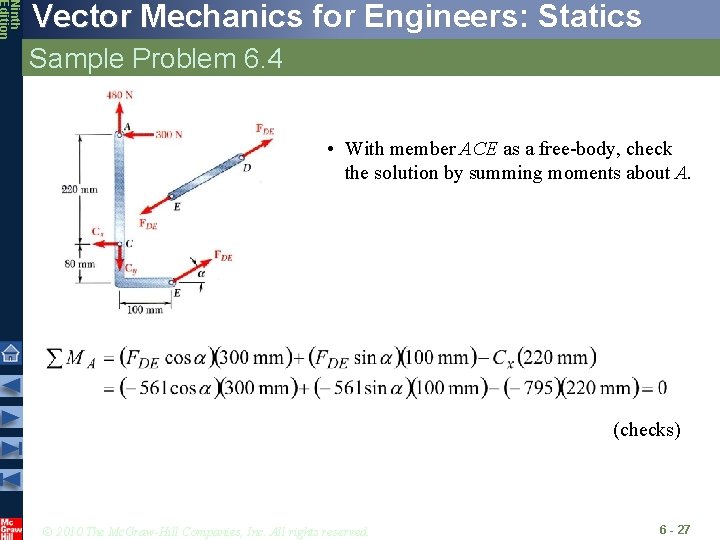 Ninth Edition Vector Mechanics for Engineers: Statics Sample Problem 6. 4 • With member