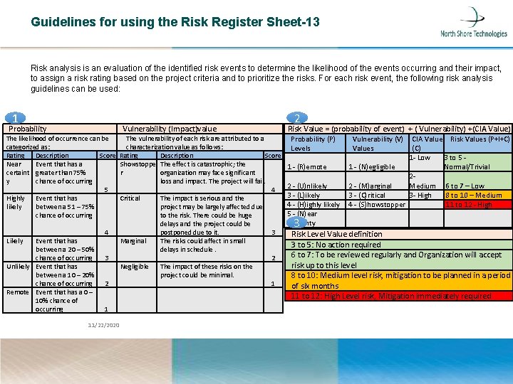 Guidelines for using the Risk Register Sheet-13 Risk analysis is an evaluation of the