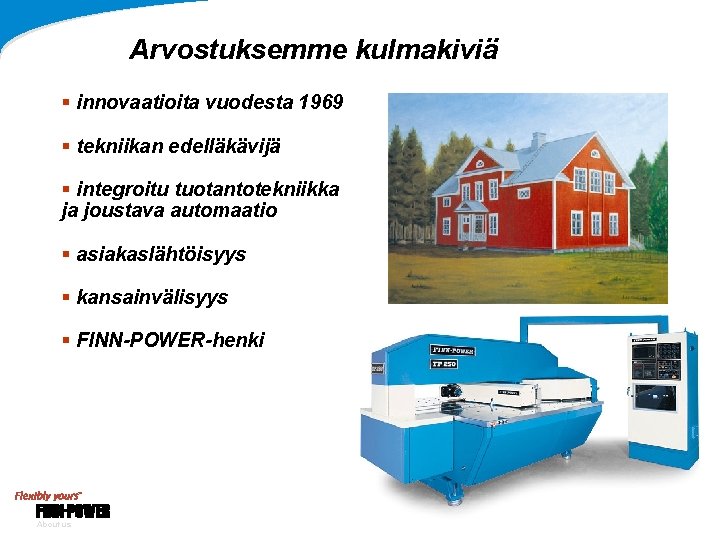 Arvostuksemme kulmakiviä § innovaatioita vuodesta 1969 § tekniikan edelläkävijä § integroitu tuotantotekniikka ja joustava Arvostuksemme kulmakiviä § innovaatioita vuodesta 1969 § tekniikan edelläkävijä § integroitu tuotantotekniikka ja joustava