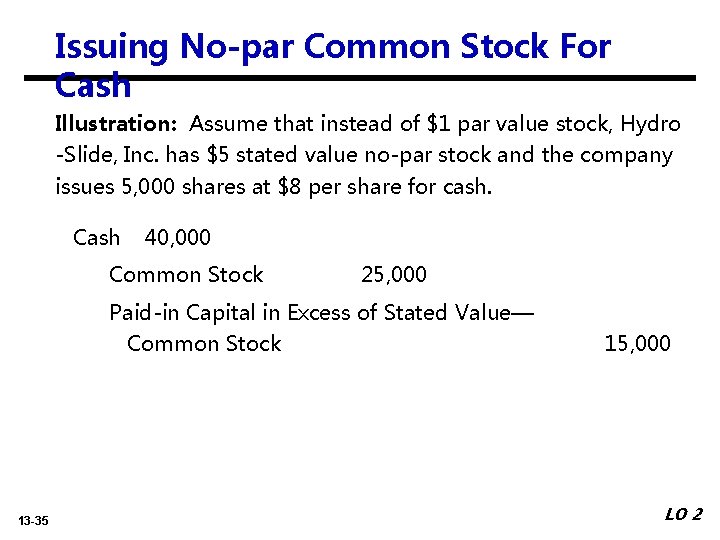 Issuing No-par Common Stock For Cash Illustration: Assume that instead of $1 par value