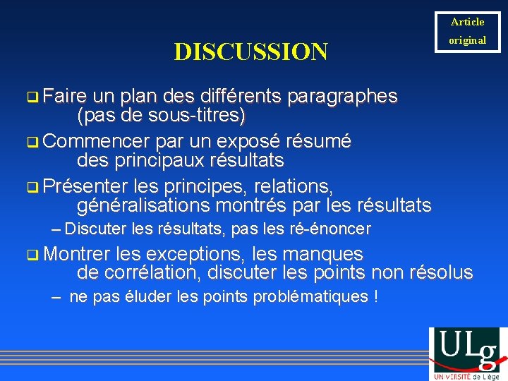 Article DISCUSSION original q Faire un plan des différents paragraphes (pas de sous-titres) q