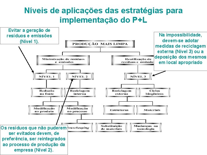 Níveis de aplicações das estratégias para implementação do P+L Evitar a geração de resíduos