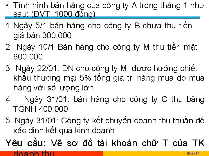  • Tình hình bán hàng của công ty A trong tháng 1 như