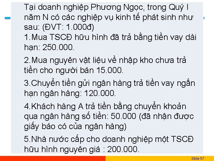 Tại doanh nghiệp Phương Ngọc, trong Quý I năm N có các nghiệp vụ