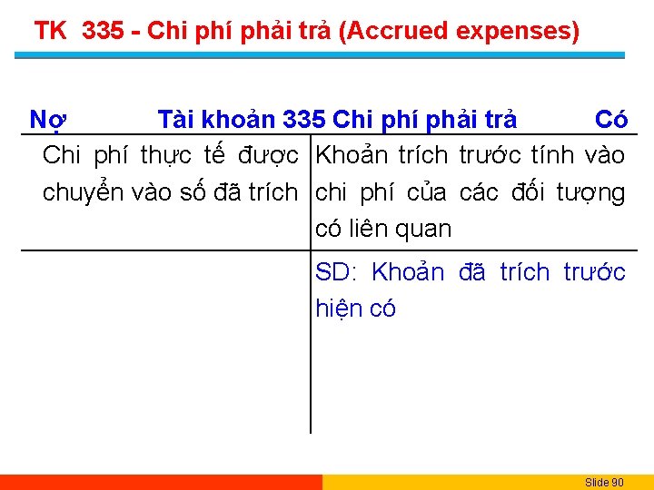 TK 335 - Chi phí phải trả (Accrued expenses) Nợ Tài khoản 335 Chi