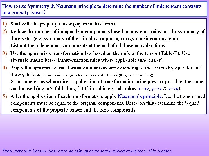 How to use Symmetry & Neumann principle to determine the number of independent constants