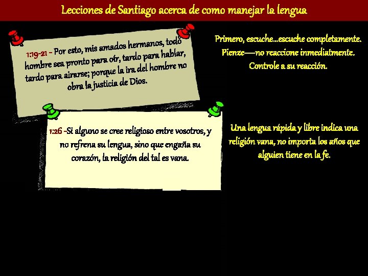 Lecciones de Santiago acerca de como manejar la lengua s, todo o n a Lecciones de Santiago acerca de como manejar la lengua s, todo o n a