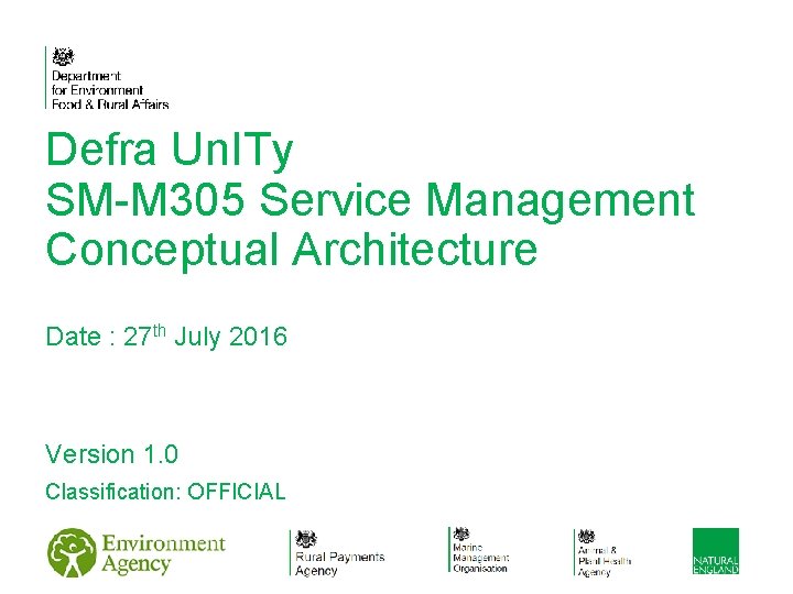 Defra Un. ITy SM-M 305 Service Management Conceptual Architecture Date : 27 th July