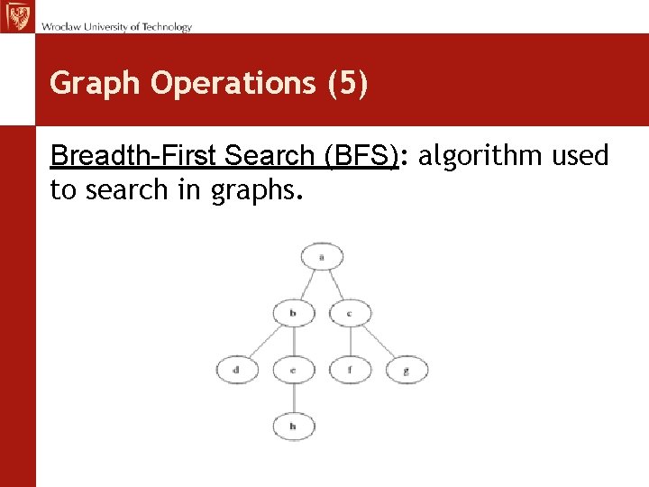 Graph Operations (5) Breadth-First Search (BFS): algorithm used to search in graphs. 