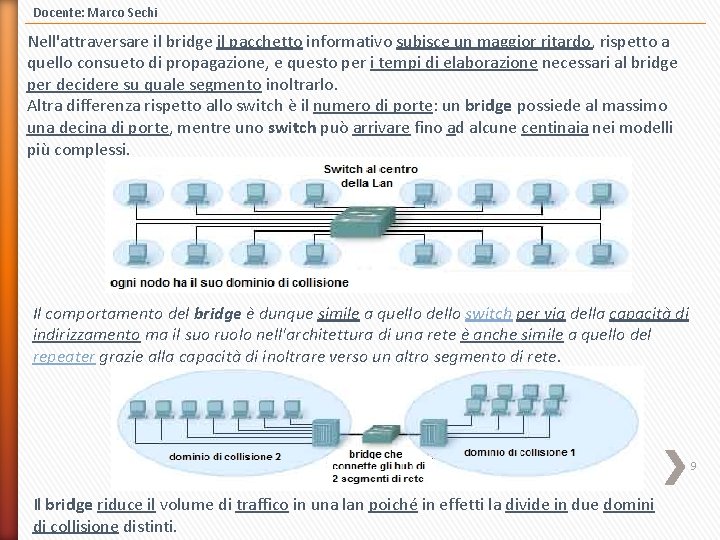 Docente: Marco Sechi Nell'attraversare il bridge il pacchetto informativo subisce un maggior ritardo, rispetto
