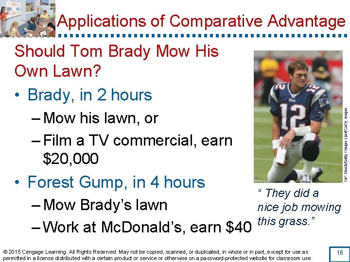 Applications of Comparative Advantage Should Tom Brady Mow His Own Lawn? • Brady, in