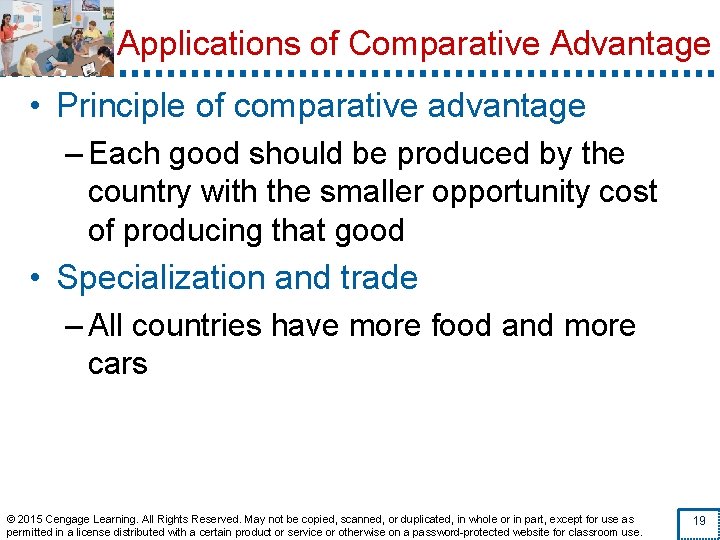 Applications of Comparative Advantage • Principle of comparative advantage – Each good should be