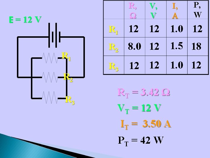 R, W E = 12 V R 1 R 2 R 3 V, V R, W E = 12 V R 1 R 2 R 3 V, V