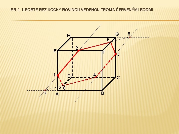 PR. 1. UROBTE REZ KOCKY ROVINOU VEDENOU TROMA ČERVENÝMI BODMI G H 6 2