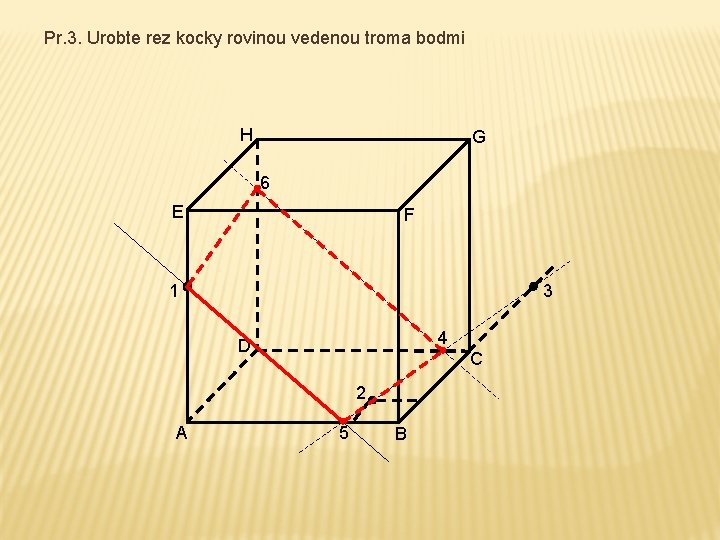 Pr. 3. Urobte rez kocky rovinou vedenou troma bodmi H G 6 E F