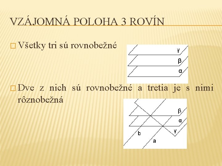 VZÁJOMNÁ POLOHA 3 ROVÍN � Všetky � Dve tri sú rovnobežné z nich sú