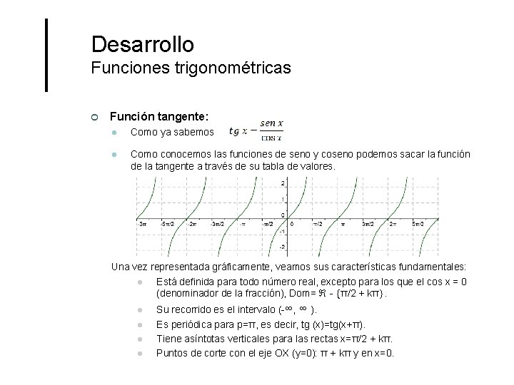 Desarrollo Funciones trigonométricas ¢ Función tangente: l Como ya sabemos l Como conocemos las