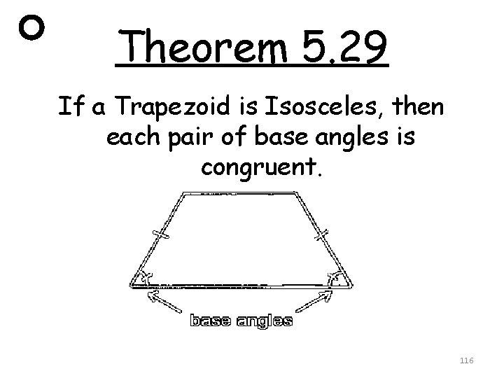 Theorem 5. 29 If a Trapezoid is Isosceles, then each pair of base angles
