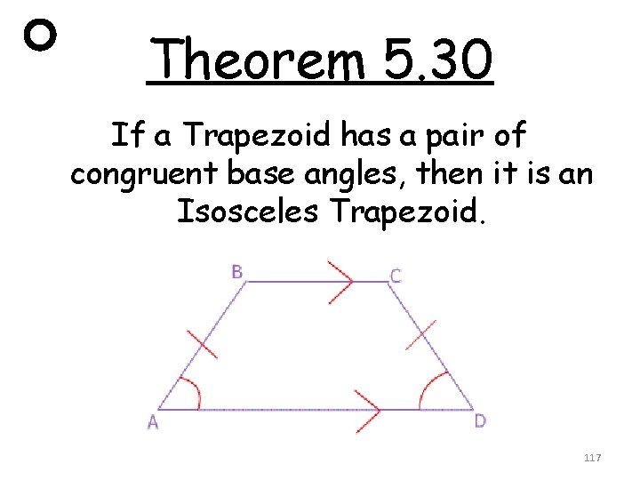 Theorem 5. 30 If a Trapezoid has a pair of congruent base angles, then