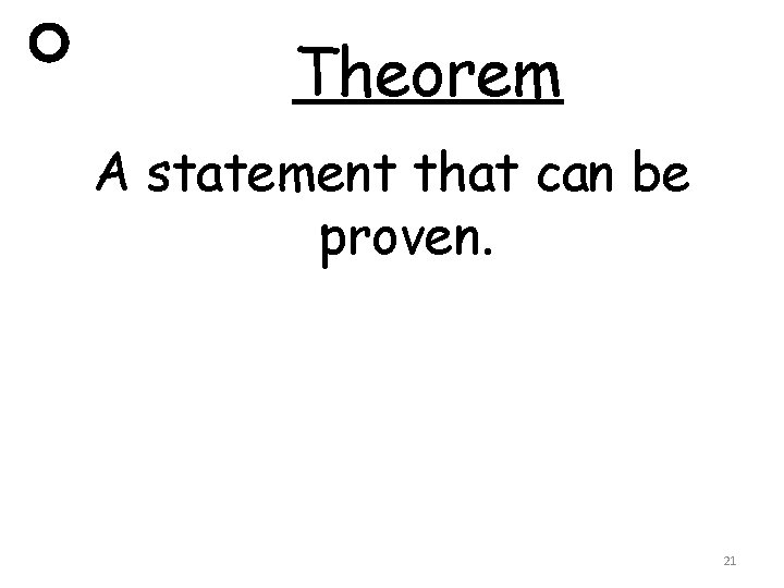 Theorem A statement that can be proven. 21 