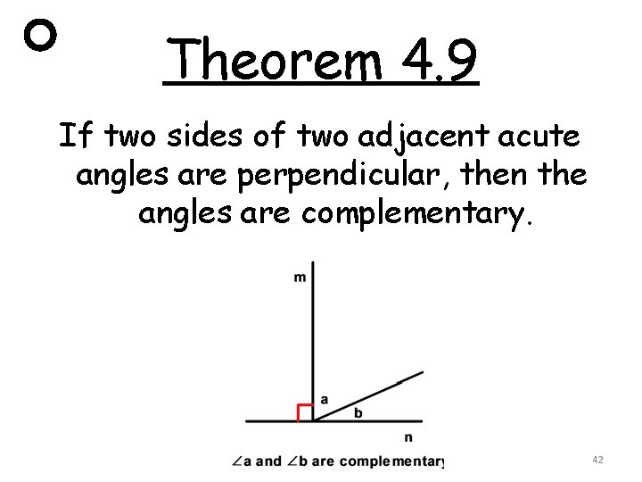 Theorem 4. 9 If two sides of two adjacent acute angles are perpendicular, then