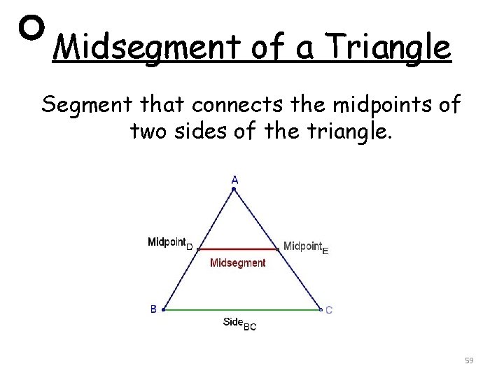 Midsegment of a Triangle Segment that connects the midpoints of two sides of the