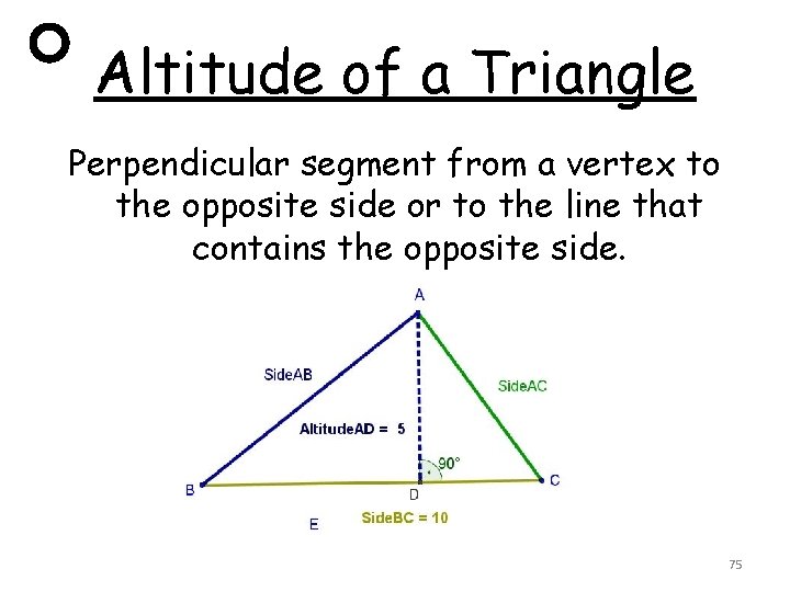 Altitude of a Triangle Perpendicular segment from a vertex to the opposite side or