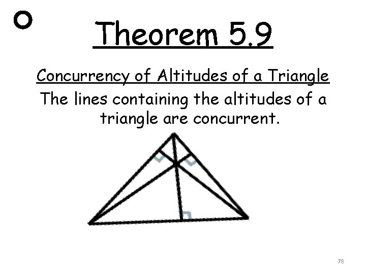 Theorem 5. 9 Concurrency of Altitudes of a Triangle The lines containing the altitudes