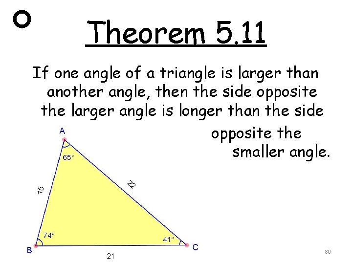 Theorem 5. 11 If one angle of a triangle is larger than another angle,