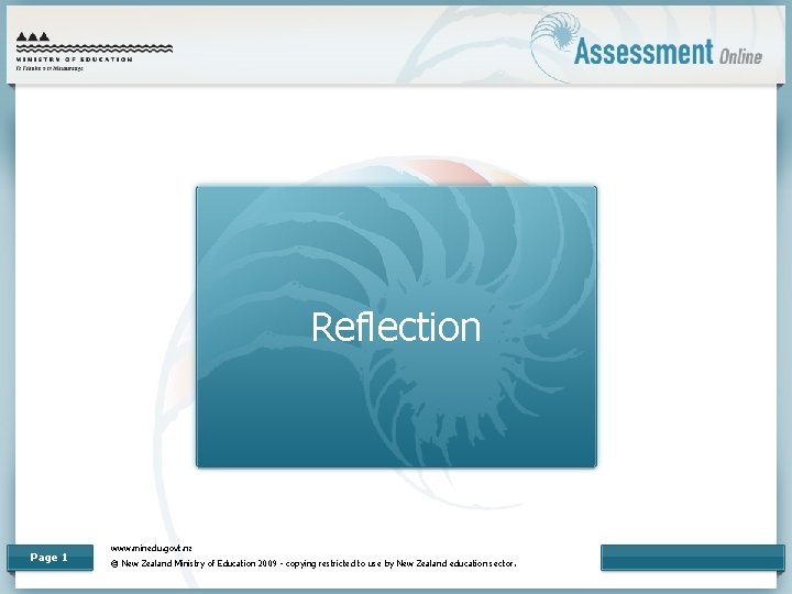 Reflection Page 1 www. minedu. govt. nz © New Zealand Ministry of Education 2009