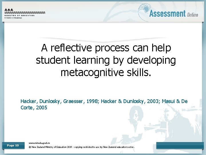 A reflective process can help student learning by developing metacognitive skills. Hacker, Dunlosky, Graesser,