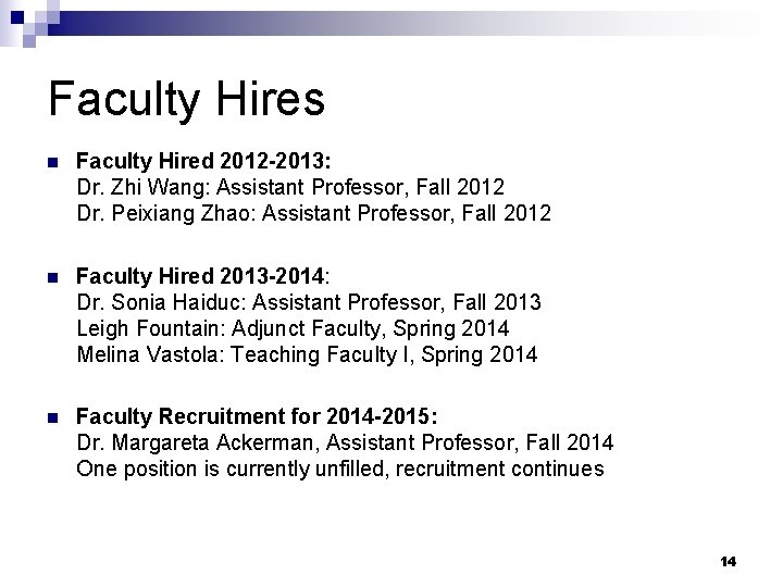 Faculty Hires n Faculty Hired 2012 -2013: Dr. Zhi Wang: Assistant Professor, Fall 2012 Faculty Hires n Faculty Hired 2012 -2013: Dr. Zhi Wang: Assistant Professor, Fall 2012