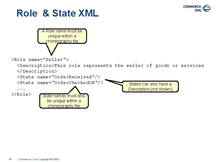 Role & State XML A Role name must be unique within a choreography file