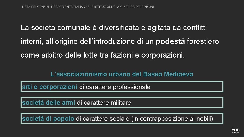 L’ETÀ DEI COMUNI: L’ESPERIENZA ITALIANA / LE ISTITUZIONI E LA CULTURA DEI COMUNI La