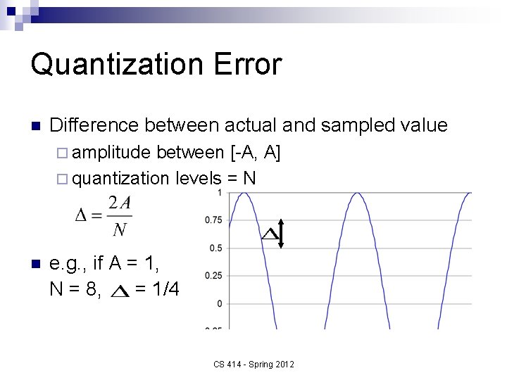 Quantization Error n Difference between actual and sampled value ¨ amplitude between [-A, A]