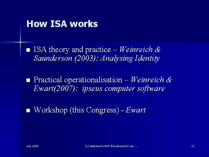 How ISA works n ISA theory and practice – Weinreich & Saunderson (2003): Analysing How ISA works n ISA theory and practice – Weinreich & Saunderson (2003): Analysing