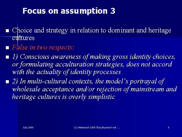 Focus on assumption 3 n n Choice and strategy in relation to dominant and Focus on assumption 3 n n Choice and strategy in relation to dominant and