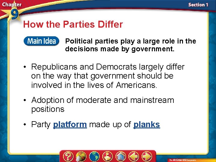 How the Parties Differ Political parties play a large role in the decisions made
