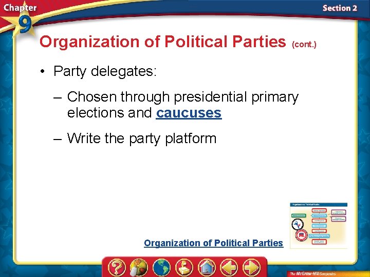 Organization of Political Parties (cont. ) • Party delegates: – Chosen through presidential primary